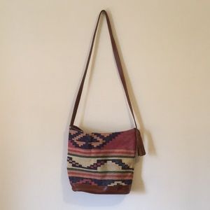 Southwest textile and leather shoulder bag